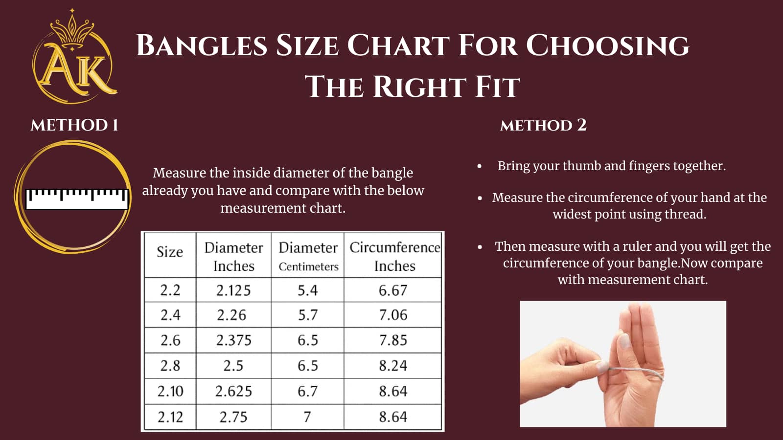 Bangles size chart